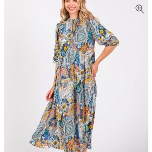 Floral Paisley Print Midi Dress